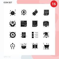 Pack of 16 Modern Solid Glyphs Signs and Symbols for Web Print Media such as pen paper timer article watch Editable Vector Design Elements