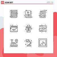 Group of 9 Outlines Signs and Symbols for podium time card schedule kid Editable Vector Design Elements