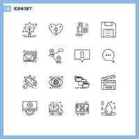 User Interface Pack of 16 Basic Outlines of mail email extension gadget disc Editable Vector Design Elements