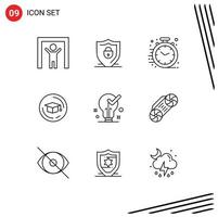 User Interface Pack of 9 Basic Outlines of ok idea business bulb education Editable Vector Design Elements