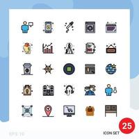 25 Universal Filled line Flat Colors Set for Web and Mobile Applications calendar safety dropper safe box internet Editable Vector Design Elements