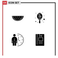 Mobile Interface Solid Glyph Set of 4 Pictograms of fruits management water music person Editable Vector Design Elements