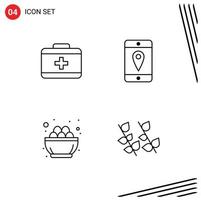 Group of 4 Modern Filledline Flat Colors Set for bag egg mobile bowl ecology Editable Vector Design Elements
