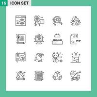 Group of 16 Outlines Signs and Symbols for document love content firework property Editable Vector Design Elements