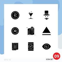 Group of 9 Solid Glyphs Signs and Symbols for cart map movember digital blocker Editable Vector Design Elements