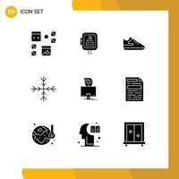 Modern Set of 9 Solid Glyphs Pictograph of gammer hacker transformer nature snow Editable Vector Design Elements