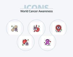 línea de concientización sobre el cáncer mundial lleno de icono paquete 5 diseño de icono. cáncer. conciencia. laboratorio. médico. hospital vector