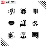 Universal Icon Symbols Group of 9 Modern Solid Glyphs of hardware screw essential tools messages chat Editable Vector Design Elements