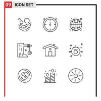 Mobile Interface Outline Set of 9 Pictograms of house tire swing internet swing plaything Editable Vector Design Elements