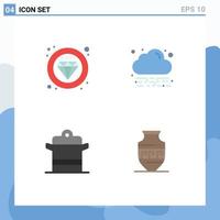 Universal Icon Symbols Group of 4 Modern Flat Icons of label kitchen service cloud pot Editable Vector Design Elements