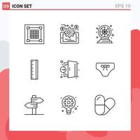 9 User Interface Outline Pack of modern Signs and Symbols of er door wheel designer scale Editable Vector Design Elements