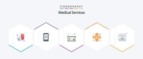 Paquete de 25 iconos planos de servicios médicos, incluido el móvil. hospital. médico. médico. vendaje vector