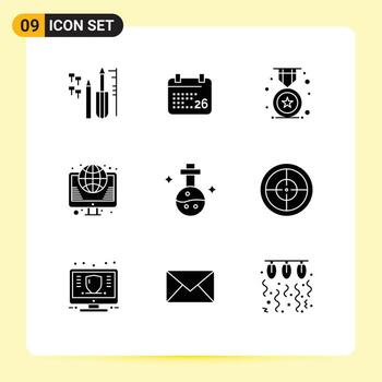 Stock Vector Icon Pack of 9 Line Signs and Symbols for flask web award internet globe Editable Vector Design Elements