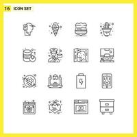 Modern Set of 16 Outlines and symbols such as canned interior cold flowerpot security Editable Vector Design Elements