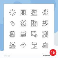 Modern Set of 16 Outlines and symbols such as expand drawing fries draw art Editable Vector Design Elements