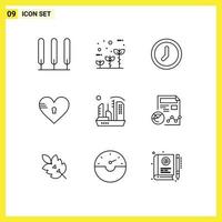 Modern Set of 9 Outlines and symbols such as colonization like interface love secure Editable Vector Design Elements