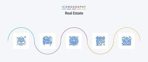 paquete de iconos de bienes raíces azul 5 que incluye real. descuento. hogar. ingreso. propiedad vector