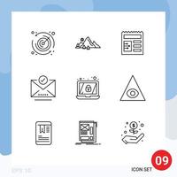 Universal Icon Symbols Group of 9 Modern Outlines of lock encryption document select email Editable Vector Design Elements