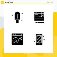 Mobile Interface Solid Glyph Set of 4 Pictograms of cream help browser education social media Editable Vector Design Elements