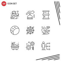 Set of 9 Vector Outlines on Grid for bulb gear biology configuration moon Editable Vector Design Elements