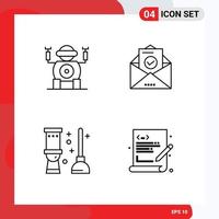 Universal Icon Symbols Group of 4 Modern Filledline Flat Colors of robot bath mail education coding Editable Vector Design Elements