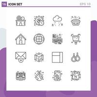 Modern Set of 16 Outlines Pictograph of tin cooking time baking rain Editable Vector Design Elements