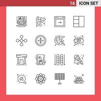 Pictogram Set of 16 Simple Outlines of share link arrow central grid Editable Vector Design Elements