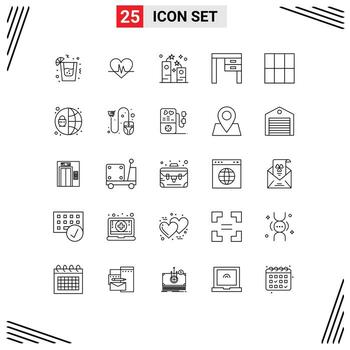 25 líneas universales establecidas para aplicaciones web y móviles rejilla interior petardo decoración de muebles elementos de diseño vectorial editables vector