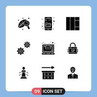 Modern Set of 9 Solid Glyphs Pictograph of padlock study grid online options Editable Vector Design Elements