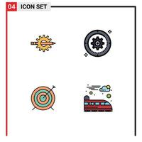 Pack of 4 creative Filledline Flat Colors of content wheel development setting target Editable Vector Design Elements