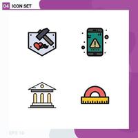 4 Universal Filledline Flat Colors Set for Web and Mobile Applications day university mustache interaction campus Editable Vector Design Elements