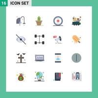 User Interface Pack of 16 Basic Flat Colors of eye signal element science car Editable Pack of Creative Vector Design Elements