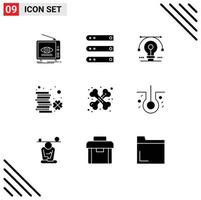 Group of 9 Modern Solid Glyphs Set for irish coin network drawing solution Editable Vector Design Elements