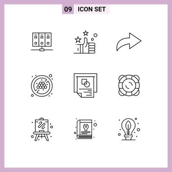 User Interface Pack of 9 Basic Outlines of safety success redo presentation graph Editable Vector Design Elements