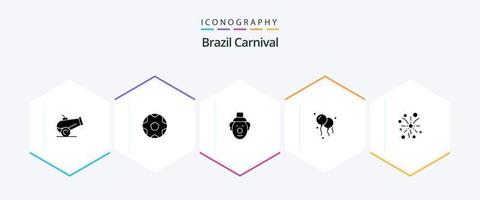 paquete de iconos de 25 glifos del carnaval de brasil, incluido brasil. payaso. Deportes. bufón. carnaval vector