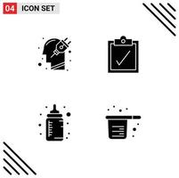 Pack of 4 Modern Solid Glyphs Signs and Symbols for Web Print Media such as head nipple plug task baking Editable Vector Design Elements