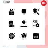 Universal Icon Symbols Group of 9 Modern Solid Glyphs of coordinate storage magnifier sal database Editable Vector Design Elements