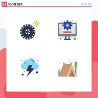 4 Universal Flat Icon Signs Symbols of summer camping business farming tent Editable Vector Design Elements