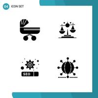 Pack of 4 creative Solid Glyphs of trolly gear push law setting Editable Vector Design Elements