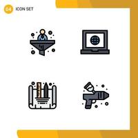 Pack of 4 Modern Filledline Flat Colors Signs and Symbols for Web Print Media such as business design blueprint financial web color Editable Vector Design Elements