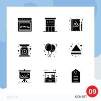 Set of 9 Commercial Solid Glyphs pack for balloons scale snooker machine game Editable Vector Design Elements