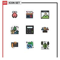 Set of 9 Modern UI Icons Symbols Signs for calculate christmas songs box website Editable Vector Design Elements