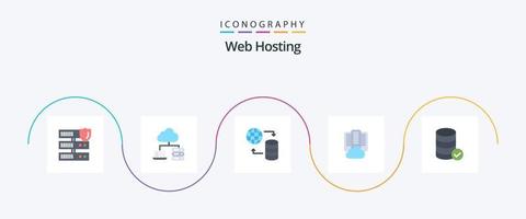 Paquete de 5 iconos planos de alojamiento web que incluye servicio. hospedaje mundo. servidor. centro vector