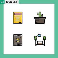 Pack of 4 Modern Filledline Flat Colors Signs and Symbols for Web Print Media such as book soil cactus agriculture bench Editable Vector Design Elements