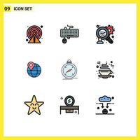 9 Filledline Flat Color concept for Websites Mobile and Apps navigation compass obsolete internet map Editable Vector Design Elements