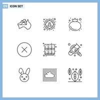 Set of 9 Vector Outlines on Grid for open learning tomato learn media player Editable Vector Design Elements