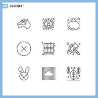 Set of 9 Vector Outlines on Grid for open learning tomato learn media player Editable Vector Design Elements