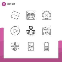 Set of 9 Vector Outlines on Grid for network distributed close database arrow Editable Vector Design Elements