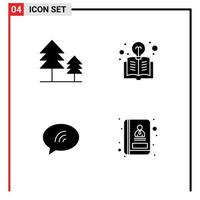 Universal Icon Symbols Group of 4 Modern Solid Glyphs of cypress chating book light bulb address Editable Vector Design Elements