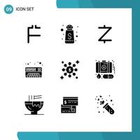 Pictogram Set of 9 Simple Solid Glyphs of case share coin dollar electronic Editable Vector Design Elements